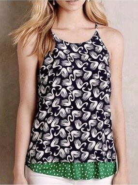 Anthropologie Porridge Layered Swing Top - Swan Print